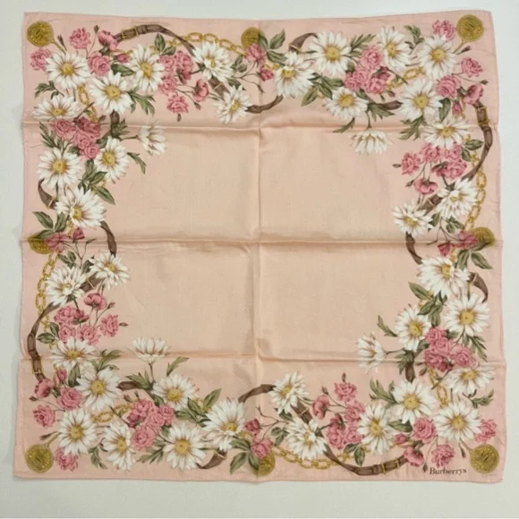 Vintage Burberrys Floral Cotton Handkerchief – Blush Pink - Picture 7 of 8